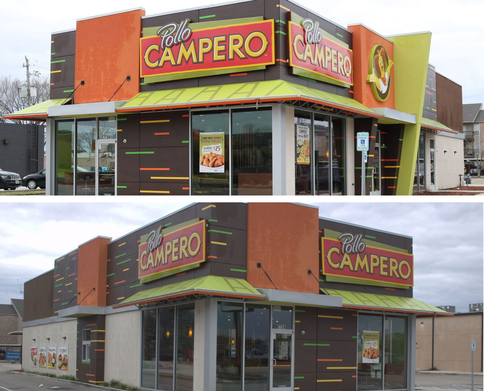 A collage of four pictures of a campero restaurant
