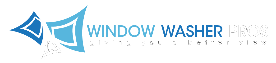 A blue and white logo for a window washer company.