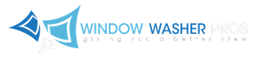 A blue and white logo for a window washer company.