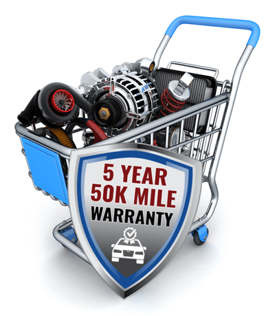 5 Year / 50K Mile Warranty badge  | Harvey's Garage