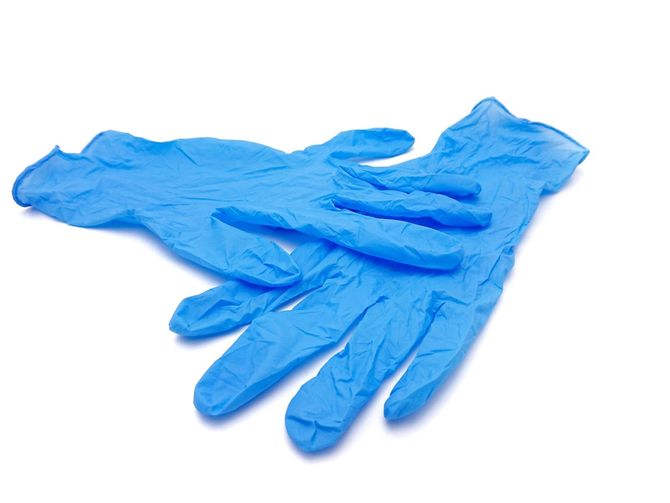 Blue surgical glove