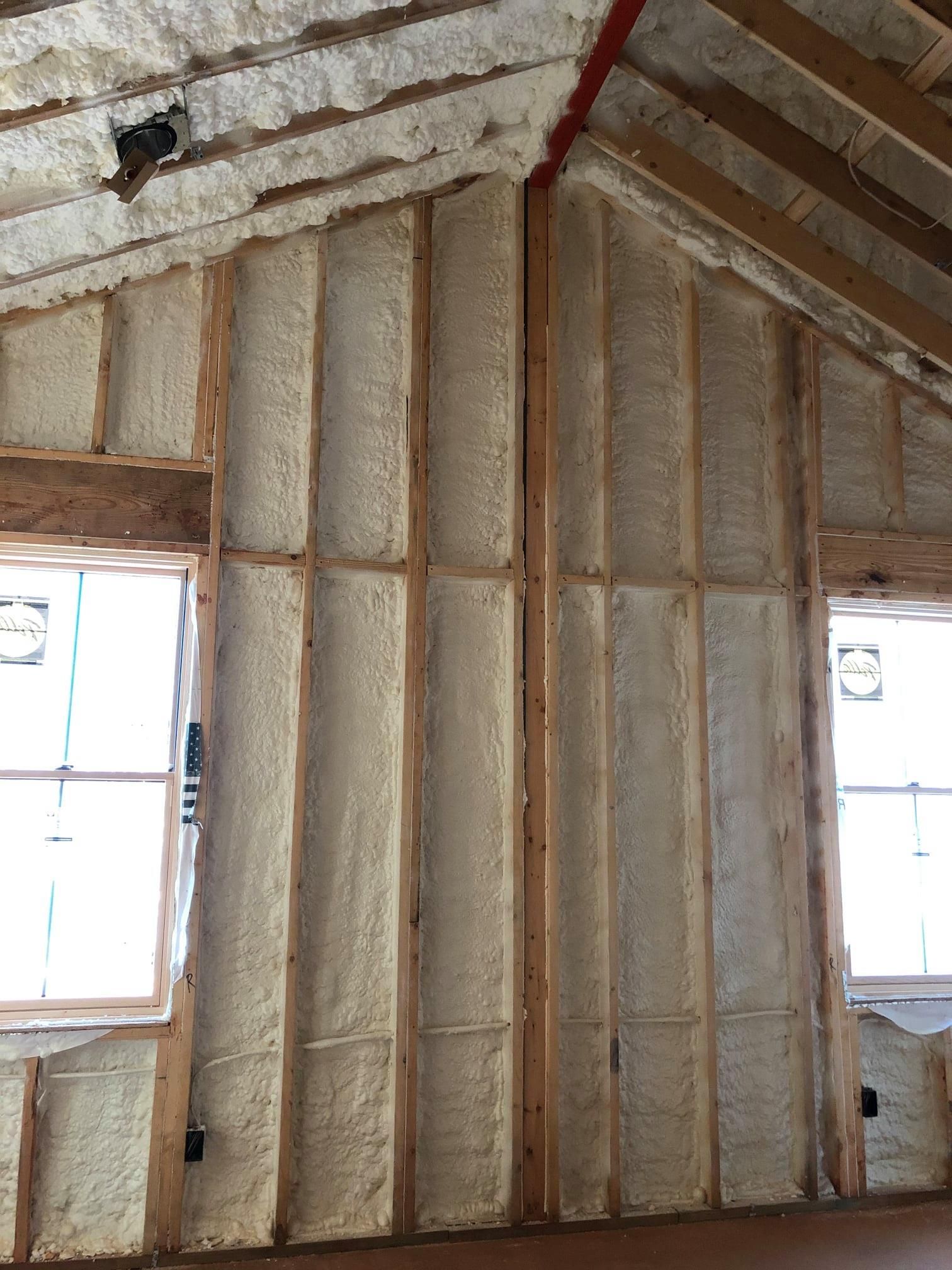 A room with a lot of insulation on the walls and ceiling.