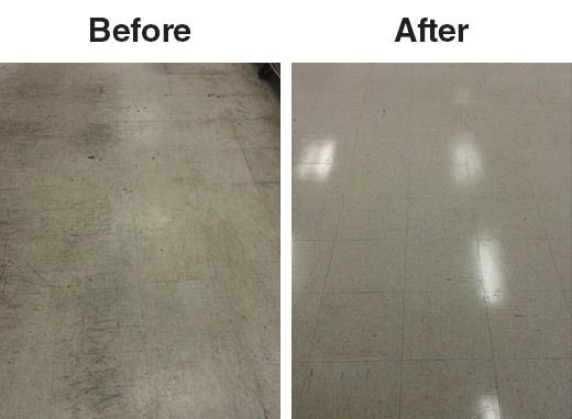 A before and after photo of a tile floor