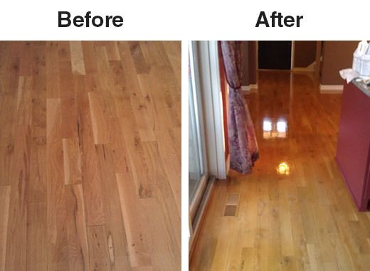 A before and after photo of a wooden floor