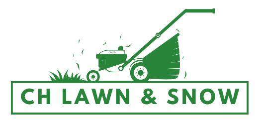 The logo for ch lawn and snow shows a lawn mower cutting grass.