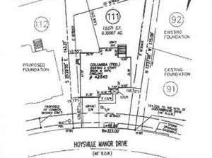 A survey plat map for a lot (111) on Hoysville Manor Drive, showing property boundaries, setbacks, and building footprints.