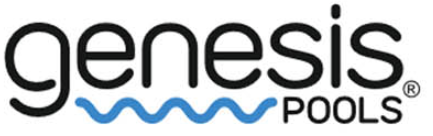 The logo for Genesis Pools features the brand name in black text with a blue wavy line underlining it.