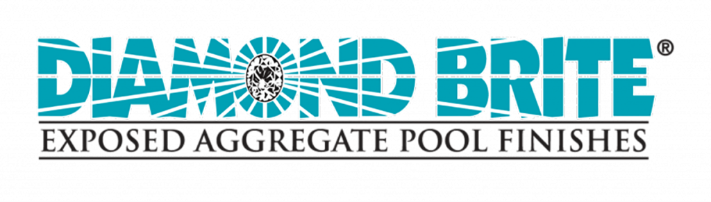 Logo for Diamond Brite Exposed Aggregate Pool Finishes, featuring teal text and a diamond icon.