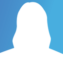 A silhouette of a woman without a face on a blue background.