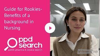 Woman in beige vest in a video about nursing benefits, title on pink background, 