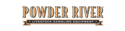Powder River logo: Text in ornate font over a horizontal banner,