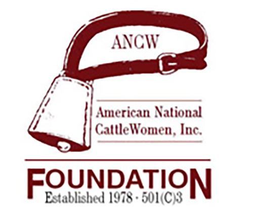 Logo of American National CattleWomen, Inc. Foundation: cowbell and strap in maroon, text in maroon and black.