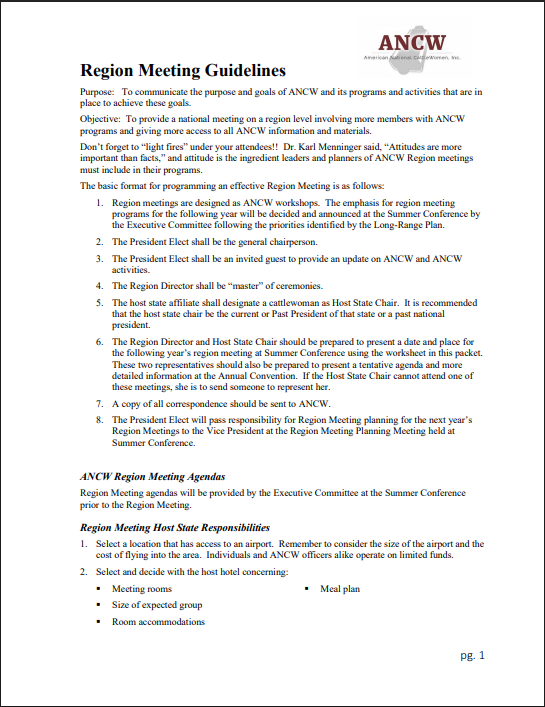 Region Meeting Guidelines document from ANCW.