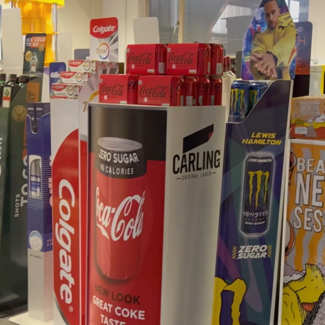 Vertical Vendor displays being rebranded in a retail environment