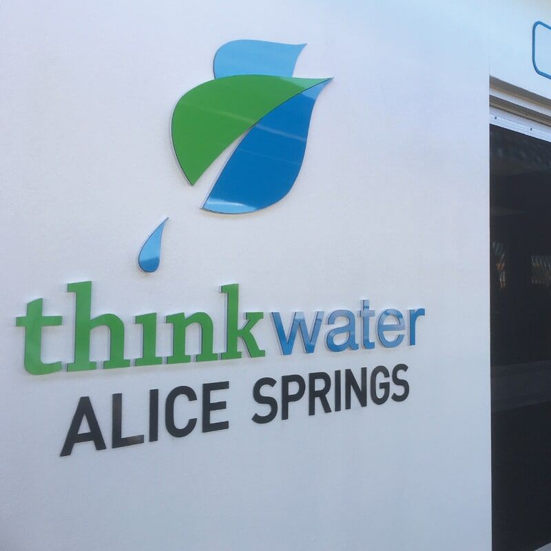 A Sign That Says Thinkwater Alice Springs on It — Bluey's Signs in Ciccone, NT