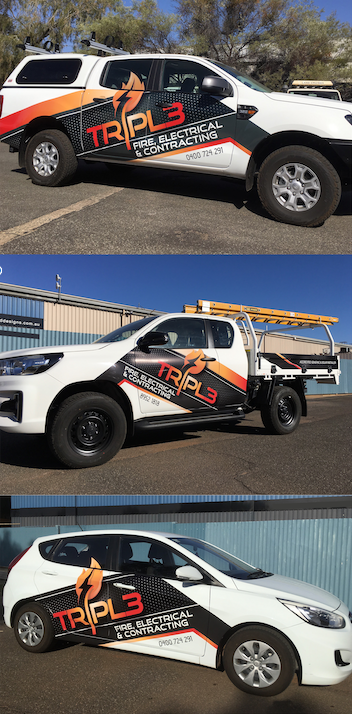 A White Truck and a White Car Are Parked Next to Each Other in a Parking Lot — Bluey's Signs in Ciccone, NT