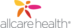 A logo for allcare health with a flower in the middle