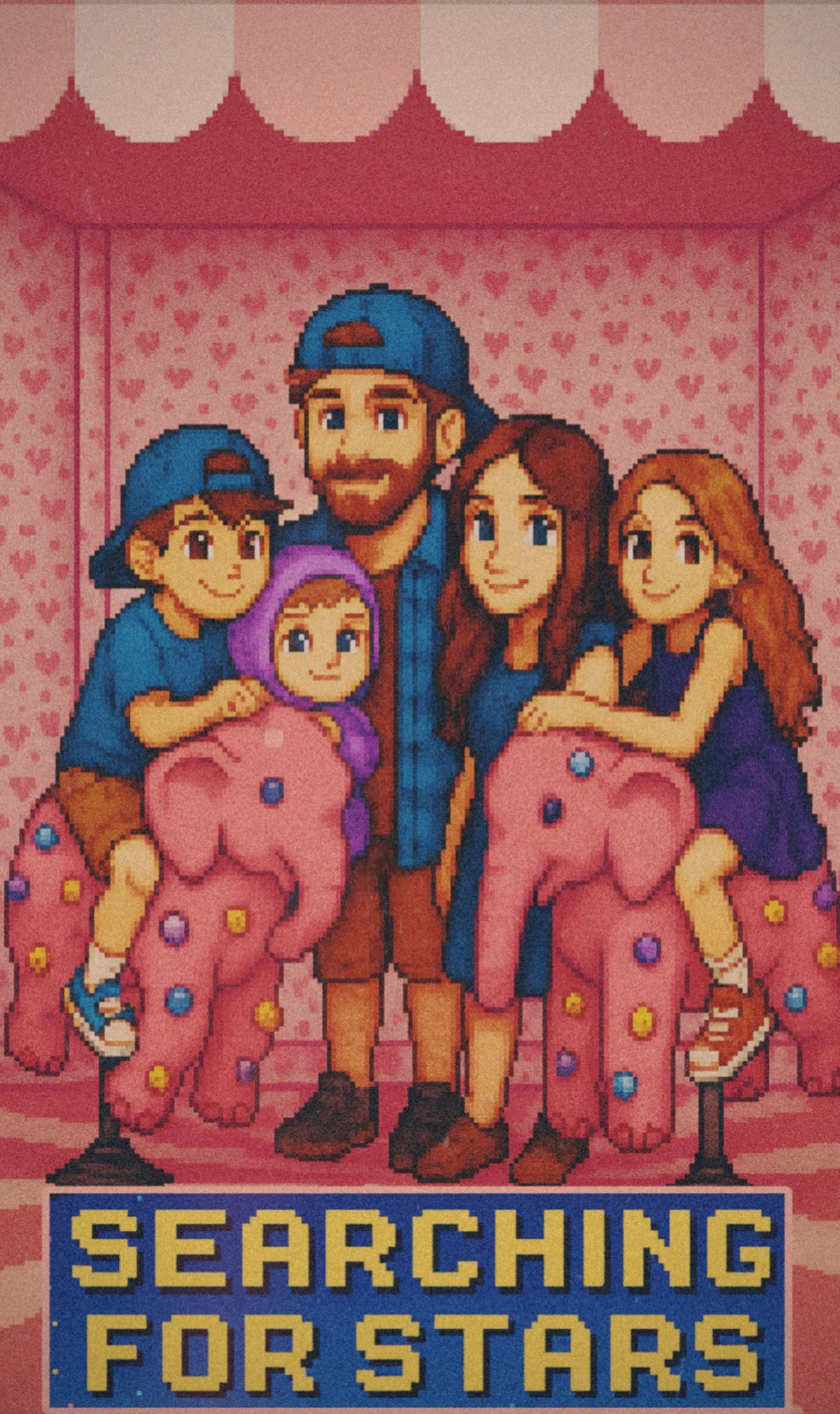 A pixel art image for  Letters of Light from The Cosmic Post Office in the Searching for Stars universe, set with an   immersive art installation from the former Museum of Ice Cream in Austin, Texas, symbolizing love, family, memory, and motherhood.