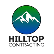 Logo: Mountain silhouette inside green/blue circle, "HILLTOP CONTRACTING" text below.