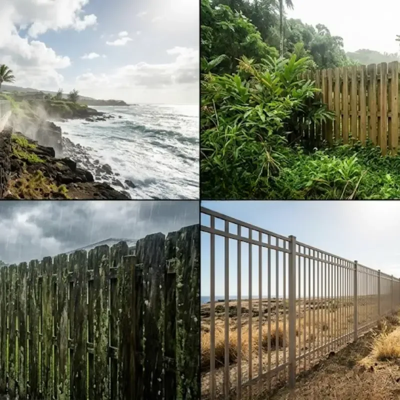 Aluminum fence resisting salt spray in coastal Hawaii Kai Oahu residential property