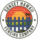 Logo for Sunset Hawaii Fencing Company: a sunset scene behind a blue picket fence, inside a circular frame.