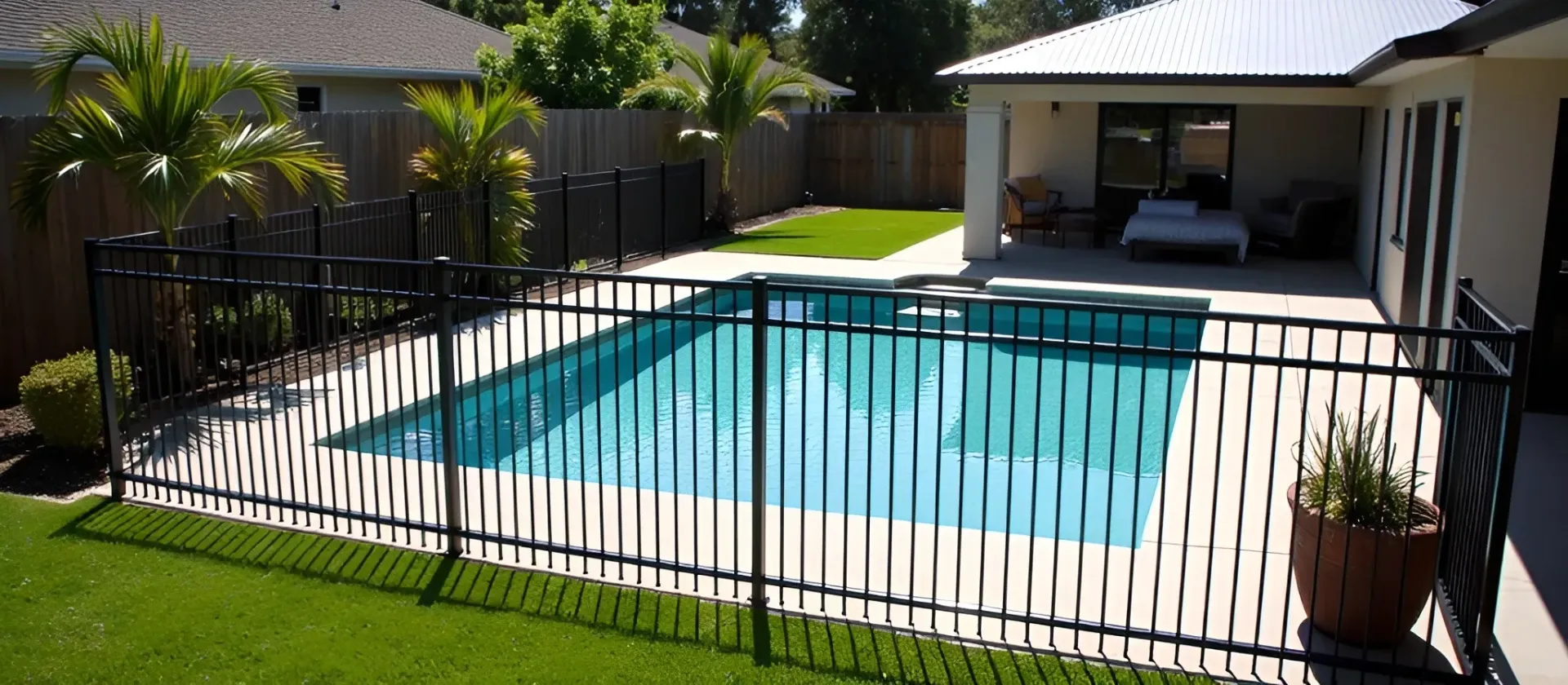 Flat top aluminum pool fence in Laie, HI