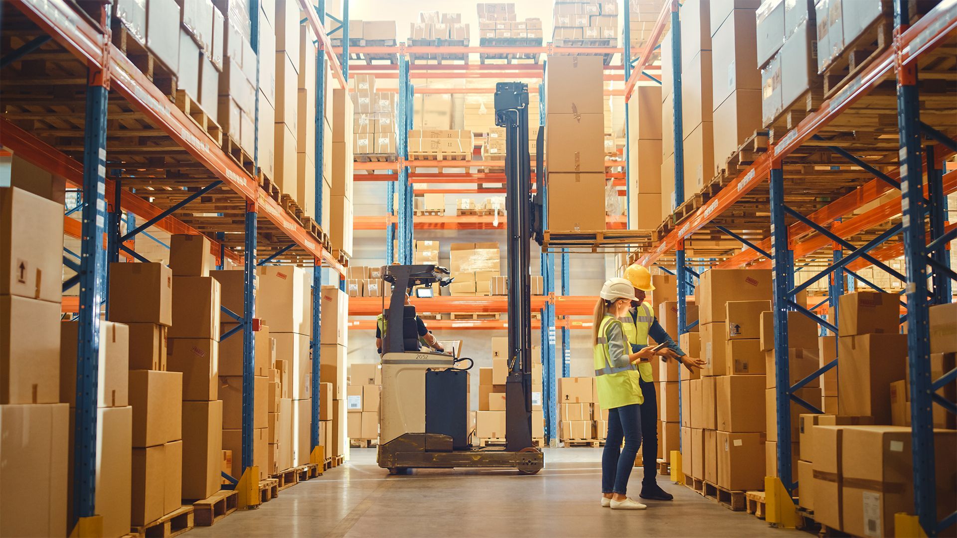 Driving a Forklift in Warehouse