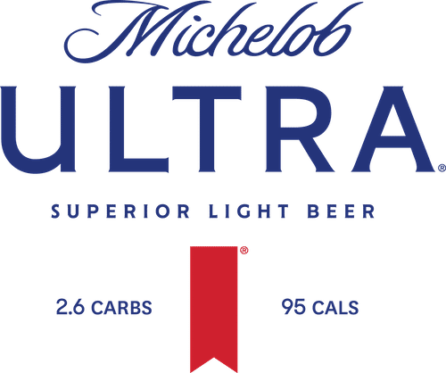 The logo for michelob ultra is a superior light beer with 2.6 carbs and 95 calories.