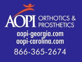 A blue sign for aopi orthotics and prosthetics