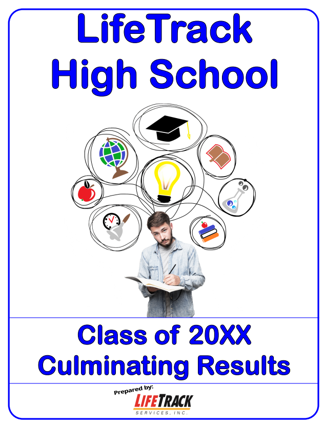 Sign for LifeTrack High School culminating survey; includes a graduation cap graphic.