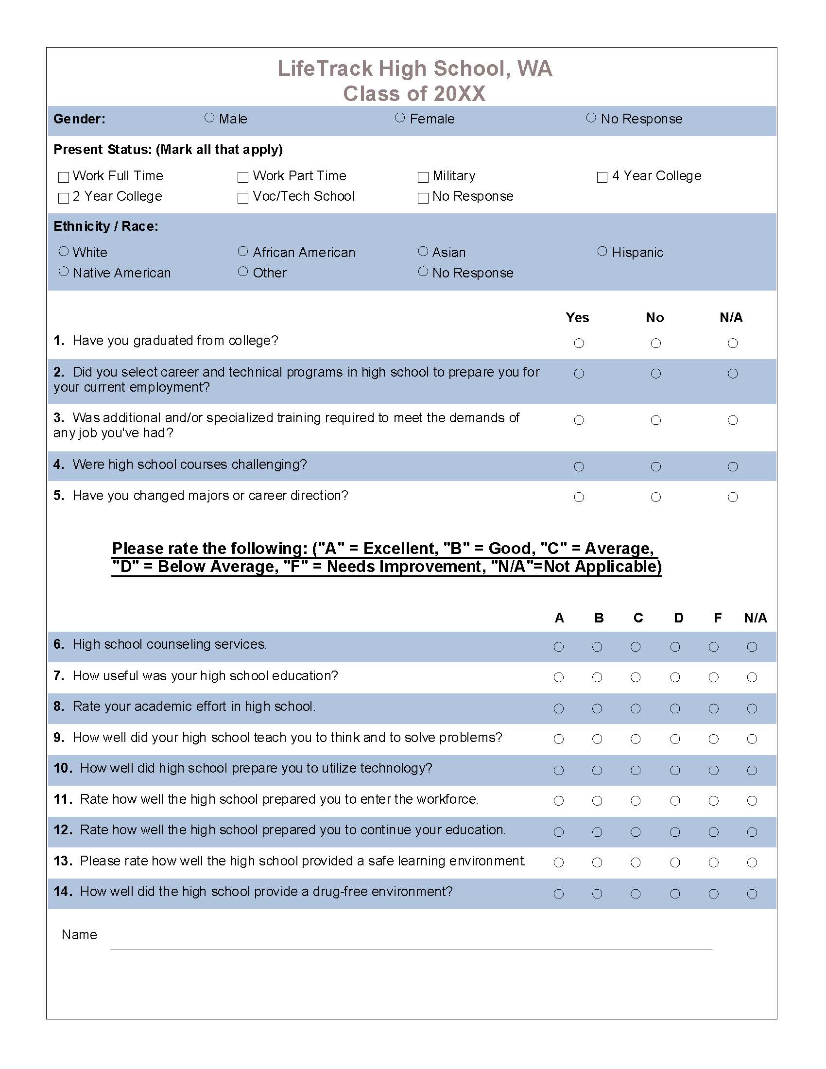 Life Tree High School form with sections for student, class, and academic information.