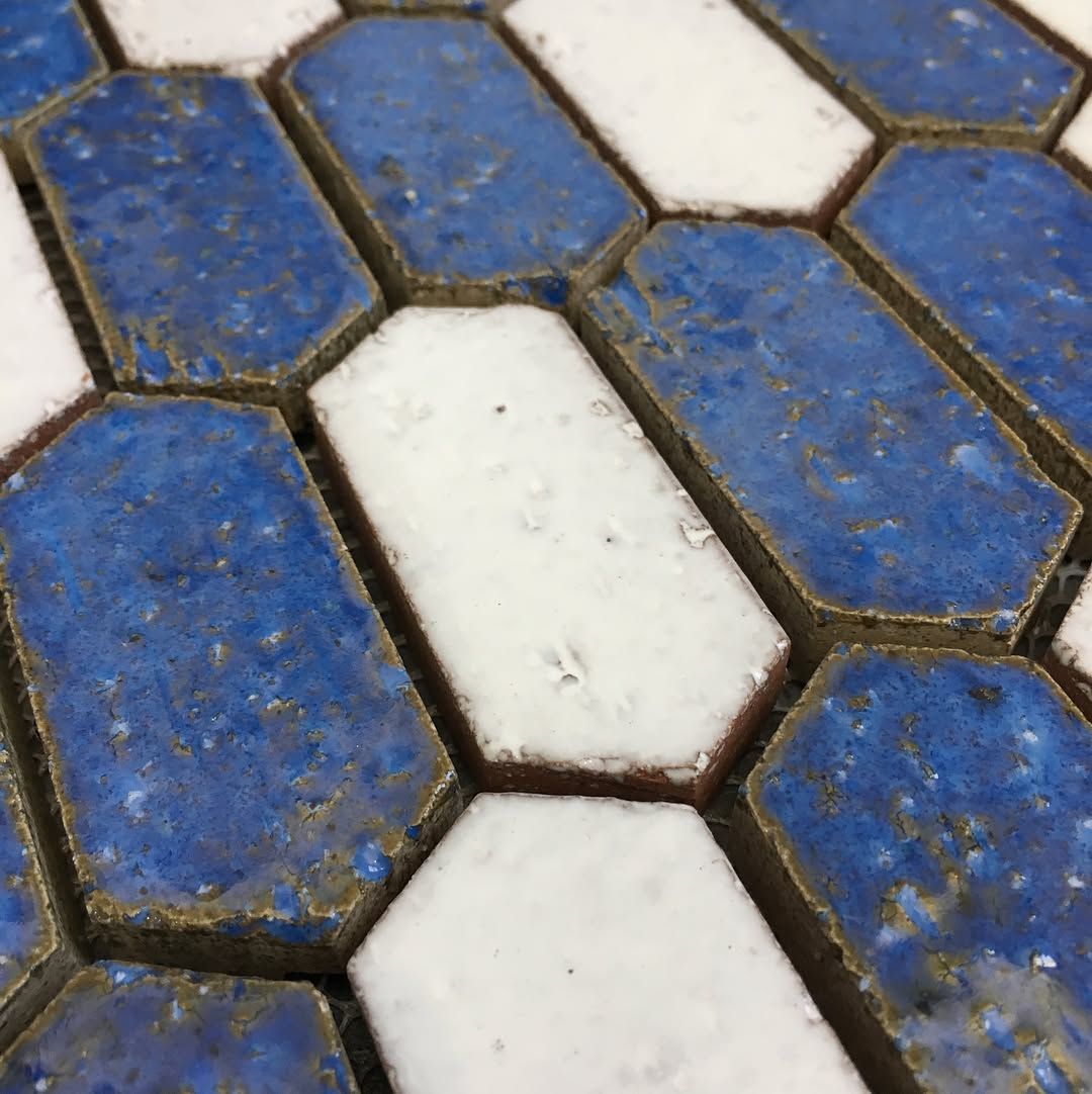 A Close Up of a Blue and White Tile Floor — Dean Gray Tiling in Tweed Heads, NSW
