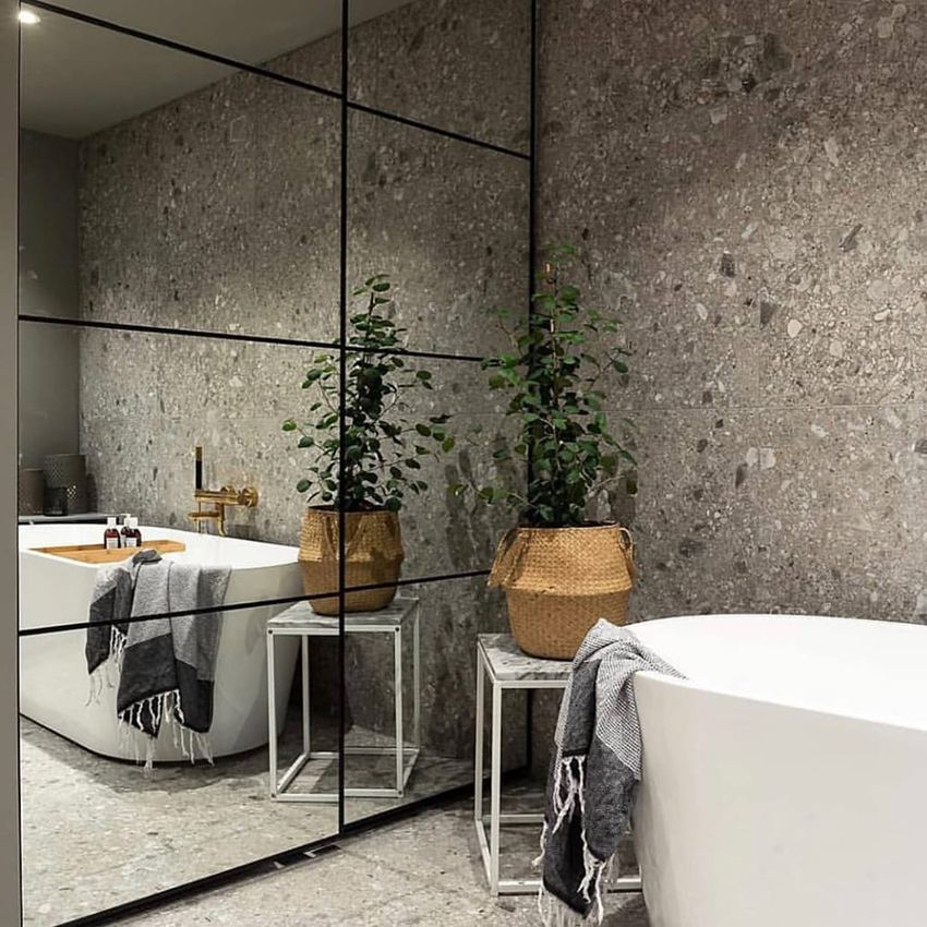 A Bathroom With a Large Mirror and a Bathtub — Dean Gray Tiling in Hastings Point, NSW