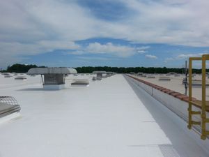 A white roof with a lot of vents on it