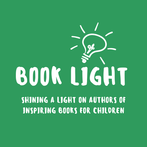 A logo for book light shining a light on authors of inspiring books for children