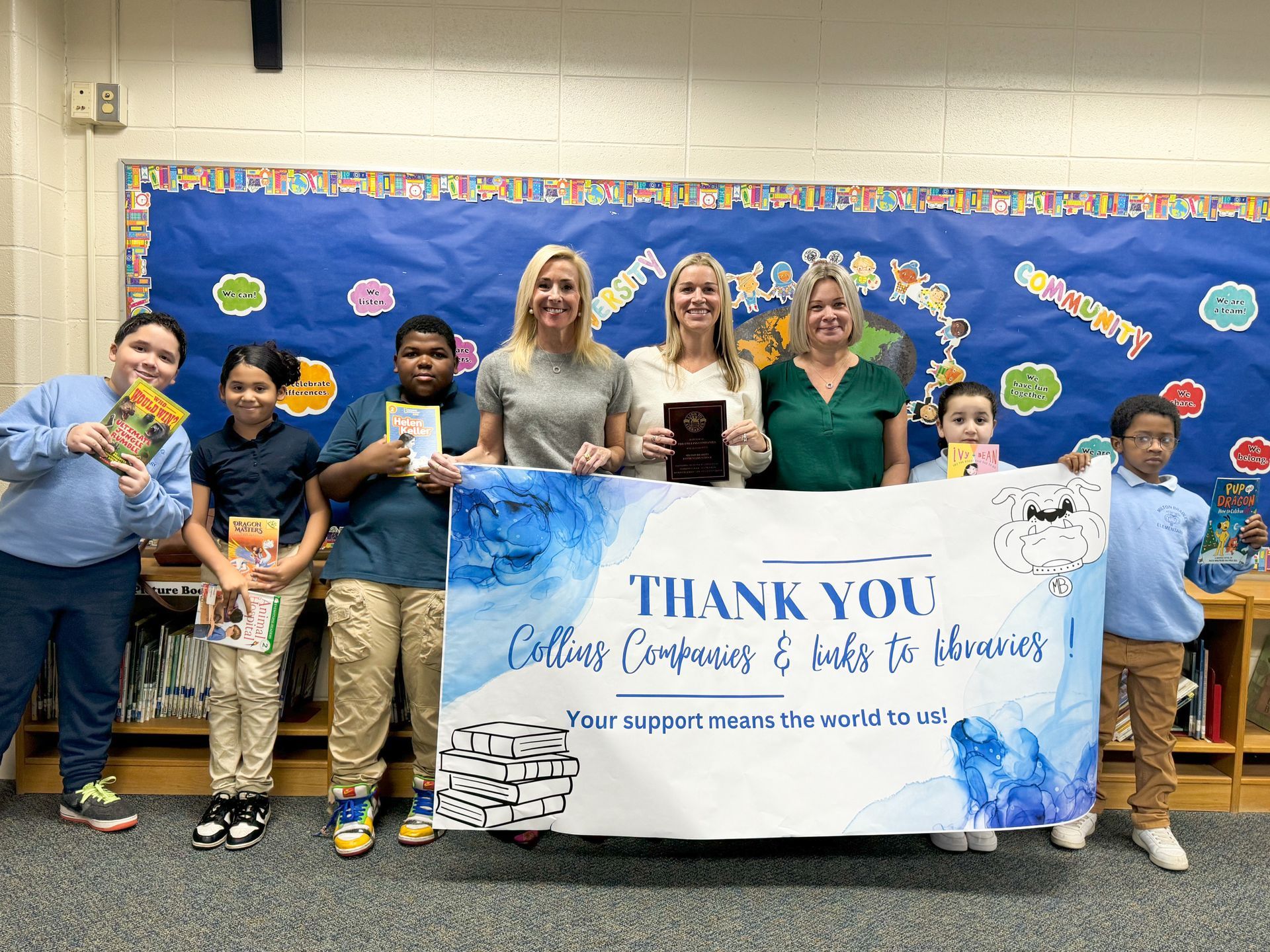 Collins Companies recognized as Community Book Link sponsor for Milton Bradley Elementary School 