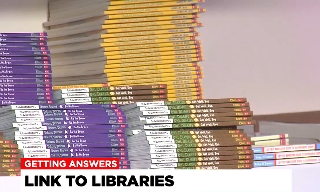 A stack of books with the words getting answers link to libraries