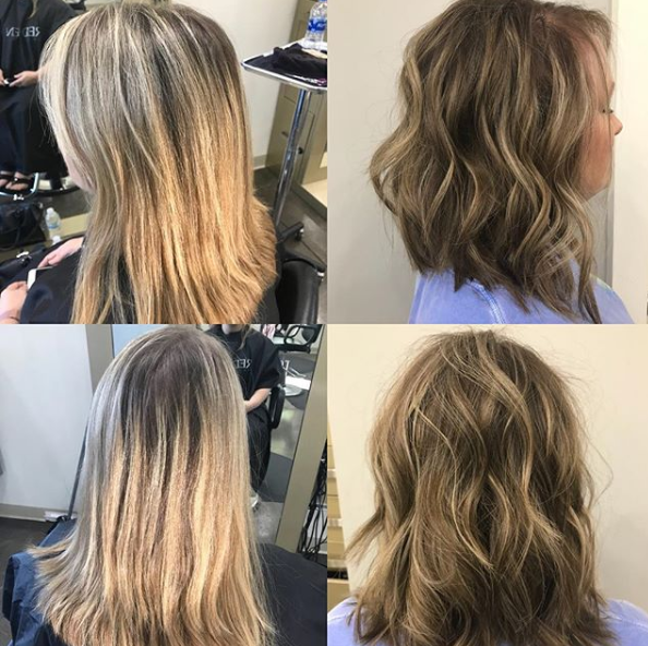 A collage of four pictures of a woman 's hair