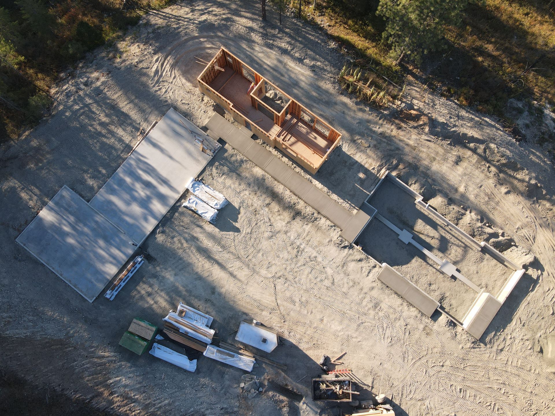 An aerial view of a building under construction. Done by Raise the Bar Construction 