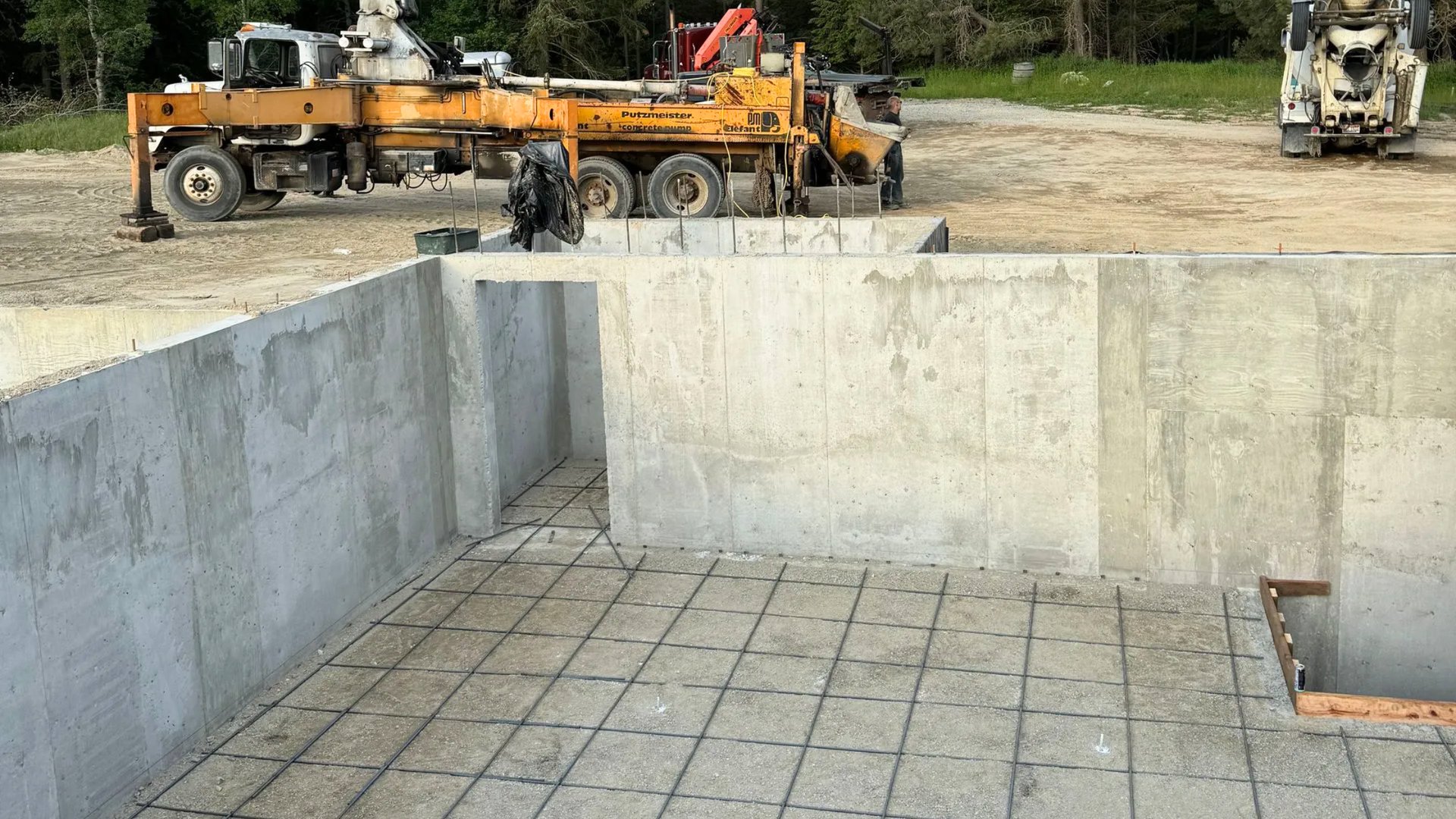 Basement foundation walls and footings prepared for installation in North Idaho.