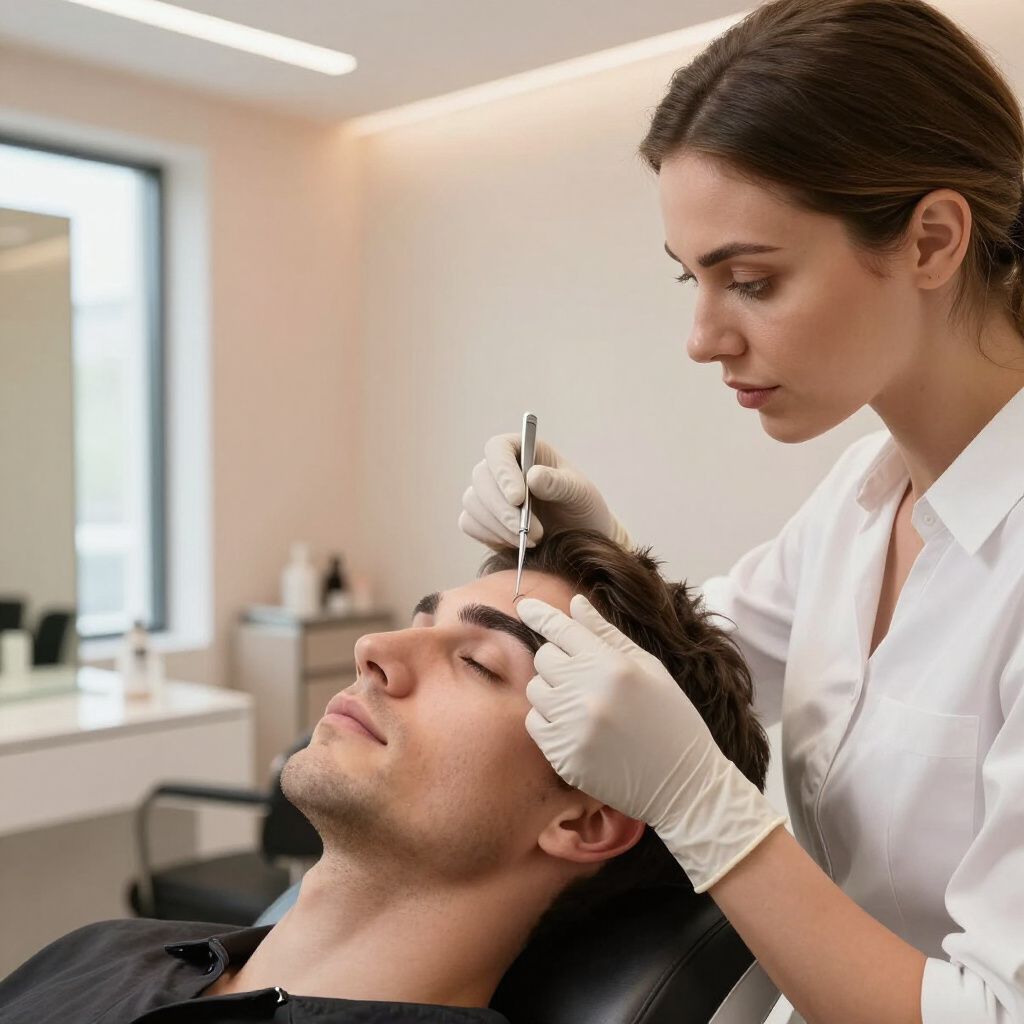 A person receiving a brow treatment in a beauty salon.