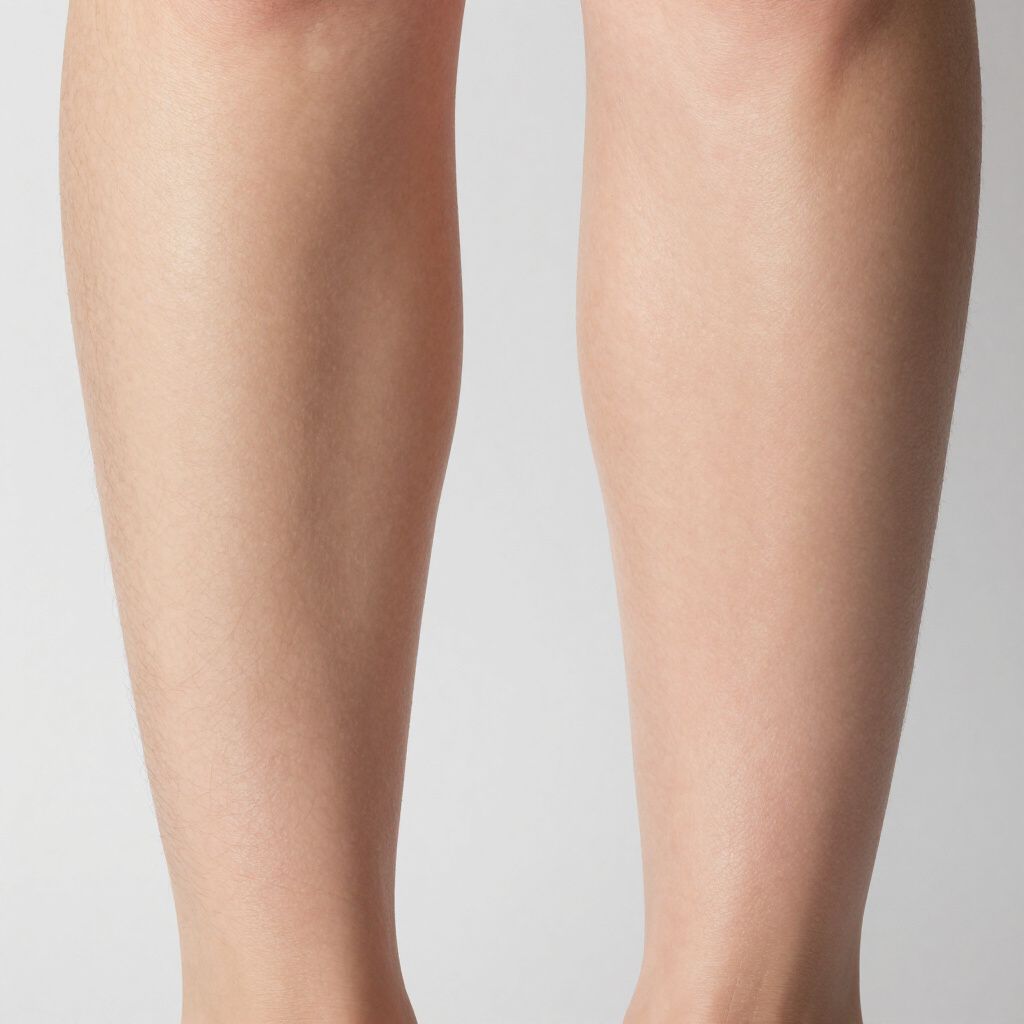 Two bare human legs against a white background.