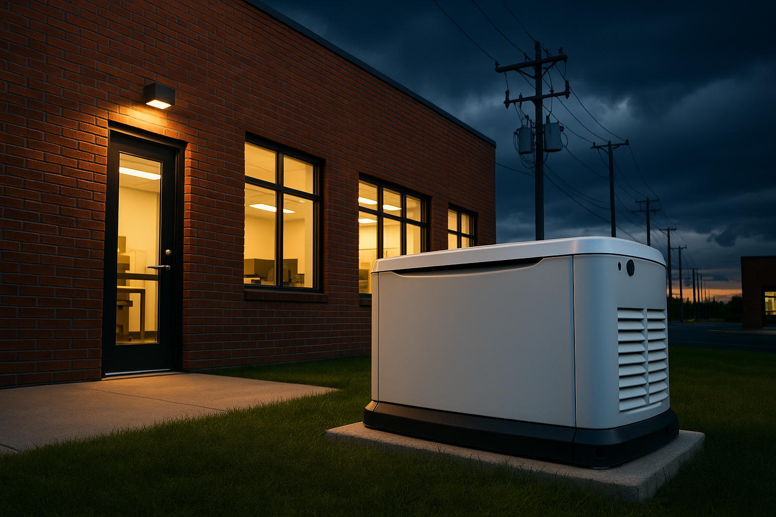Alpha Electric standby generator powering a commercial building in the GTA during a power outage
