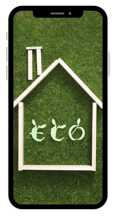 A cell phone with a picture of a house on the screen.