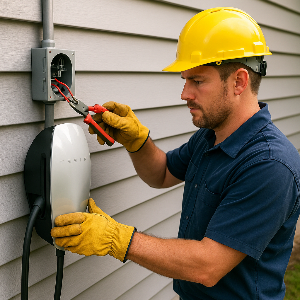Alpha Electric Tesla Wall Connector charging a vehicle in a residential Ontario garage