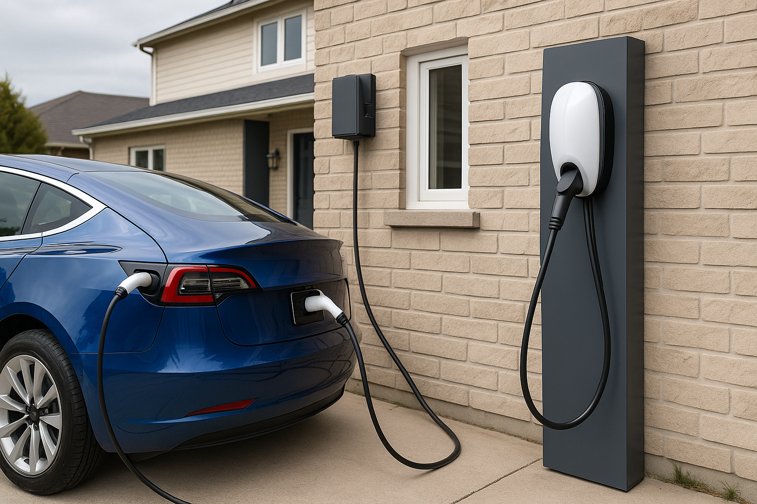 Alpha Electric EV charger installation in an Ontario home garage with electric vehicle charging
