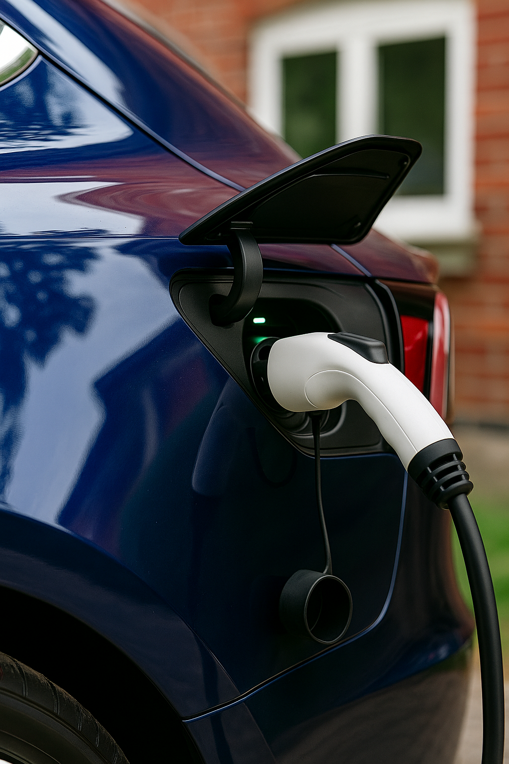 Alpha Electric EV charger powering a blue electric vehicle at an Ontario residential home.