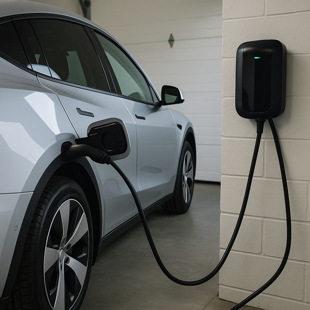 Level 2 home EV charger mounted on garage wall in Milton, Ontario