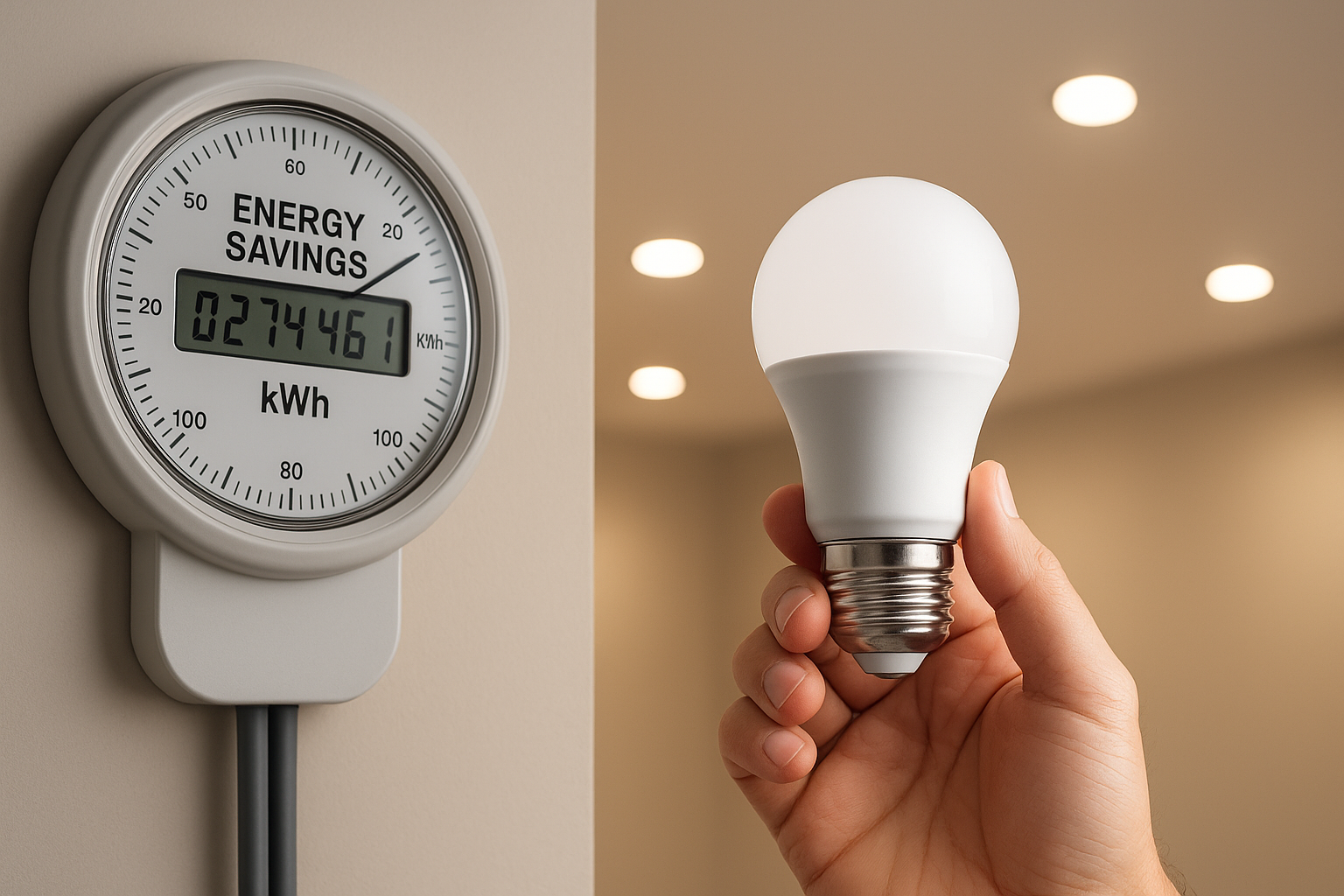 Alpha Electric showcasing LED lighting retrofit in a home interior with energy-efficient potlights.