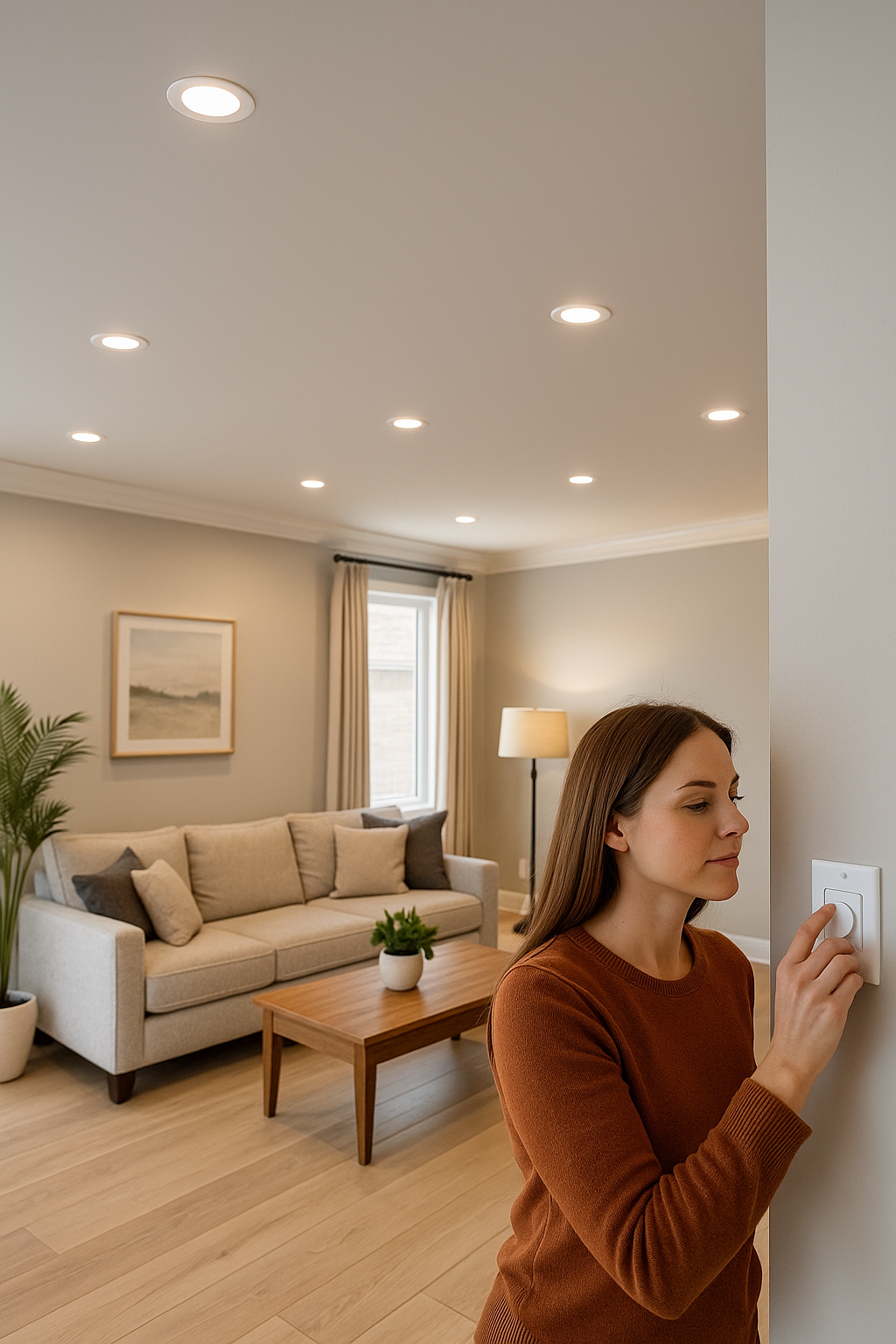 Alpha Electric electrician installing LED potlights in a contemporary GTA home ceiling
